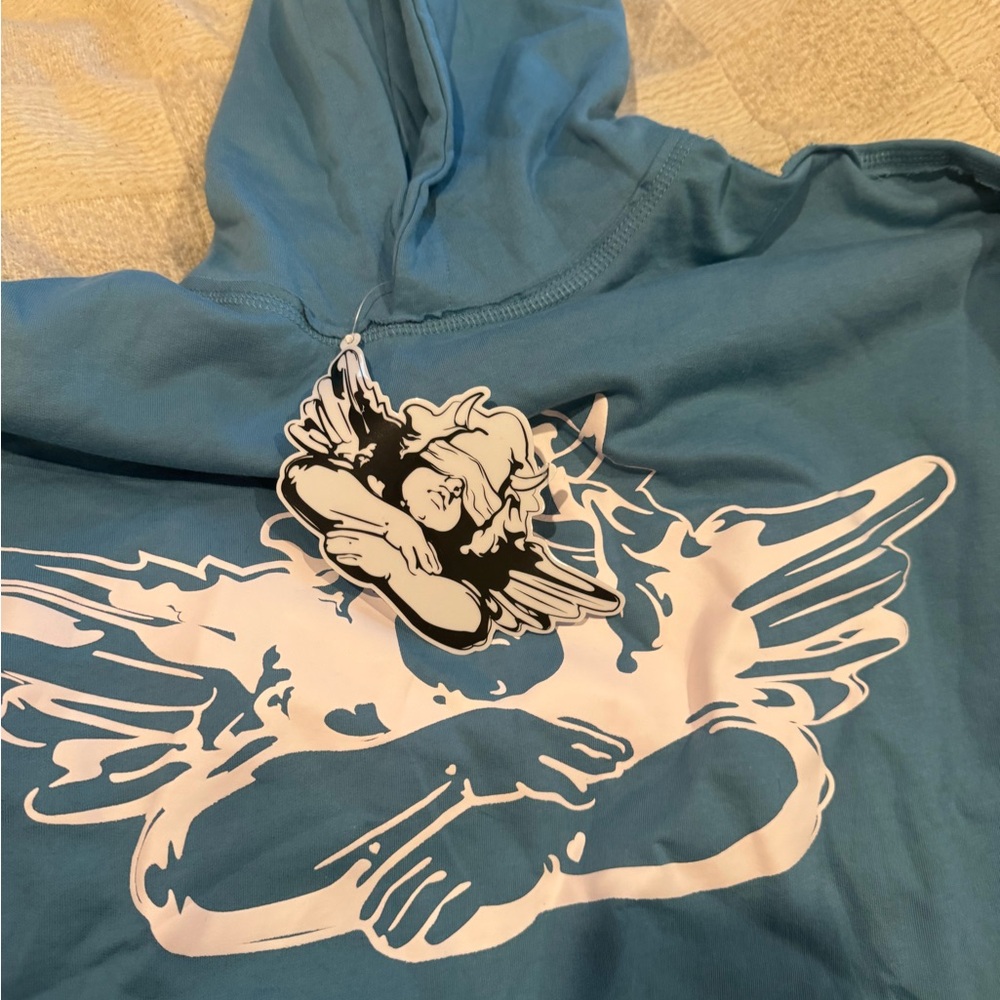 Blue Hoodie with Angel Graphic